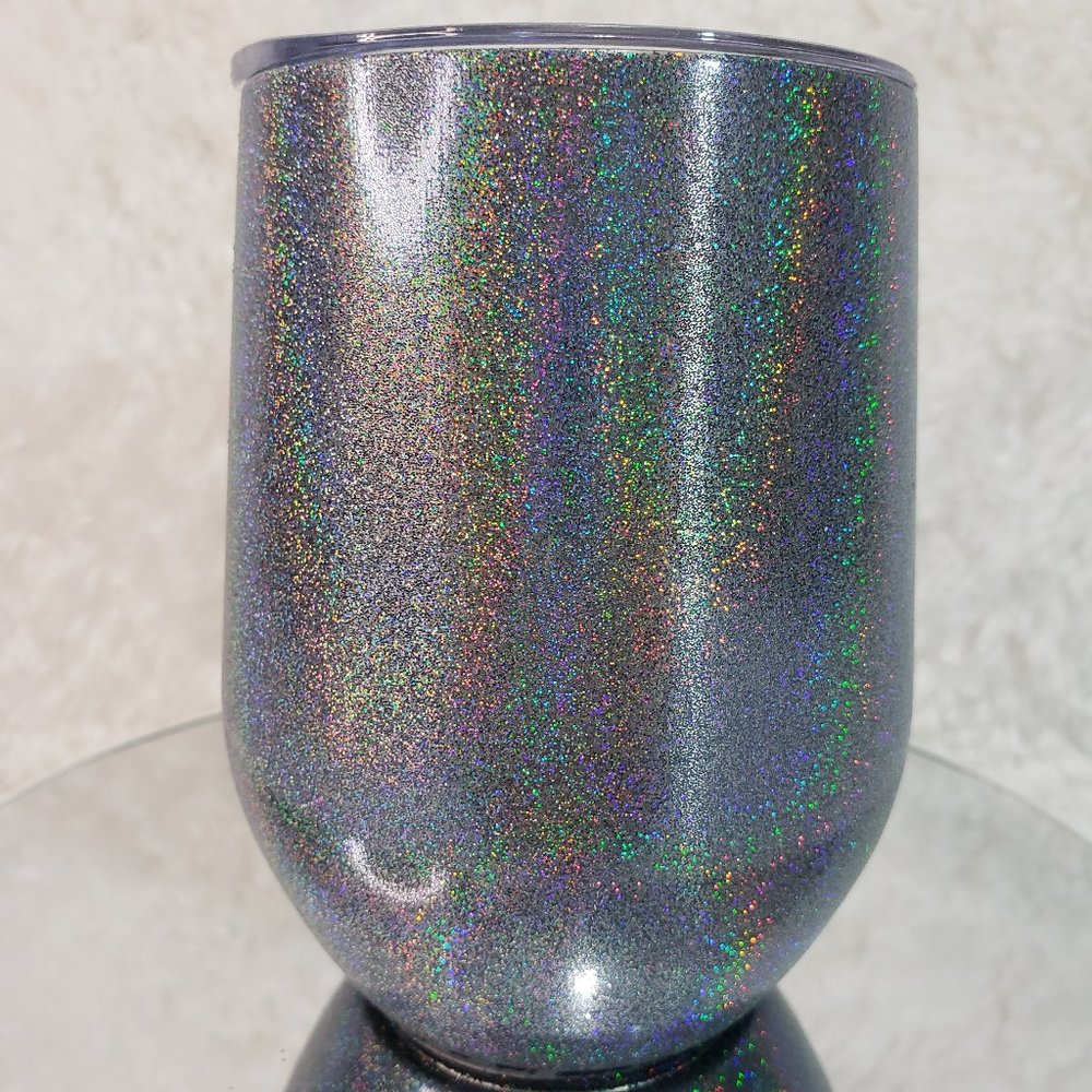 Black Holographic Stemless Wine Tumbler  12oz